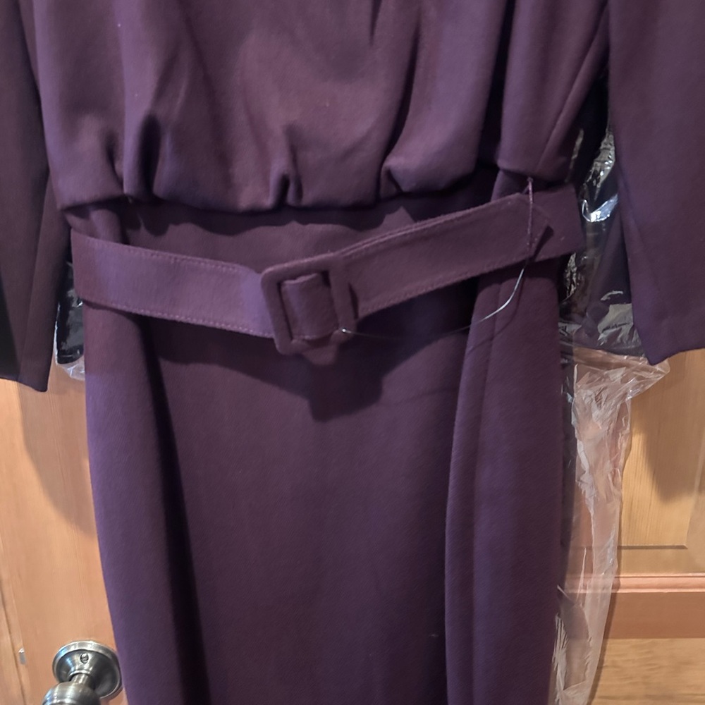 Badgley Mischka Wine Midi Dress Belted High Neck Elegant Cocktail size 10 NWT - Picture 6 of 11